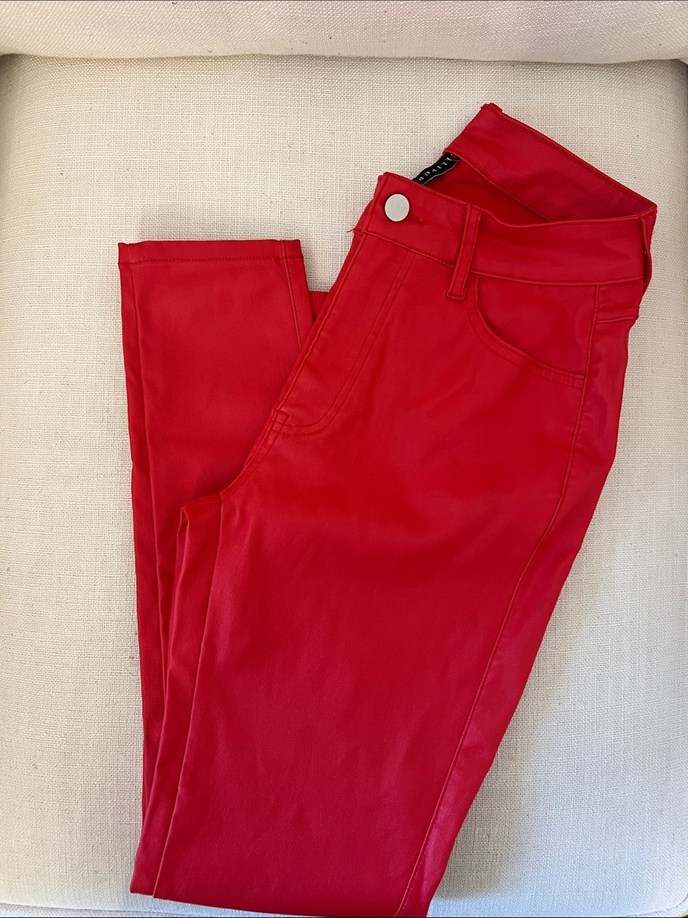 High-Rise Red Skinny Jeans for Women Matte Faux Leather